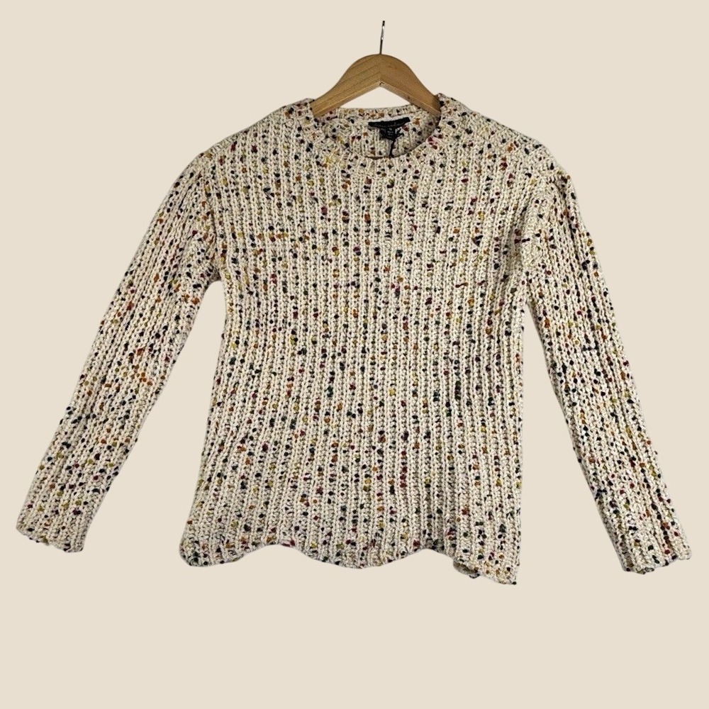 Alison Andrews Ivory Speckled Knit Crew Neck Sweater S AMS12584 Multicolor Boho